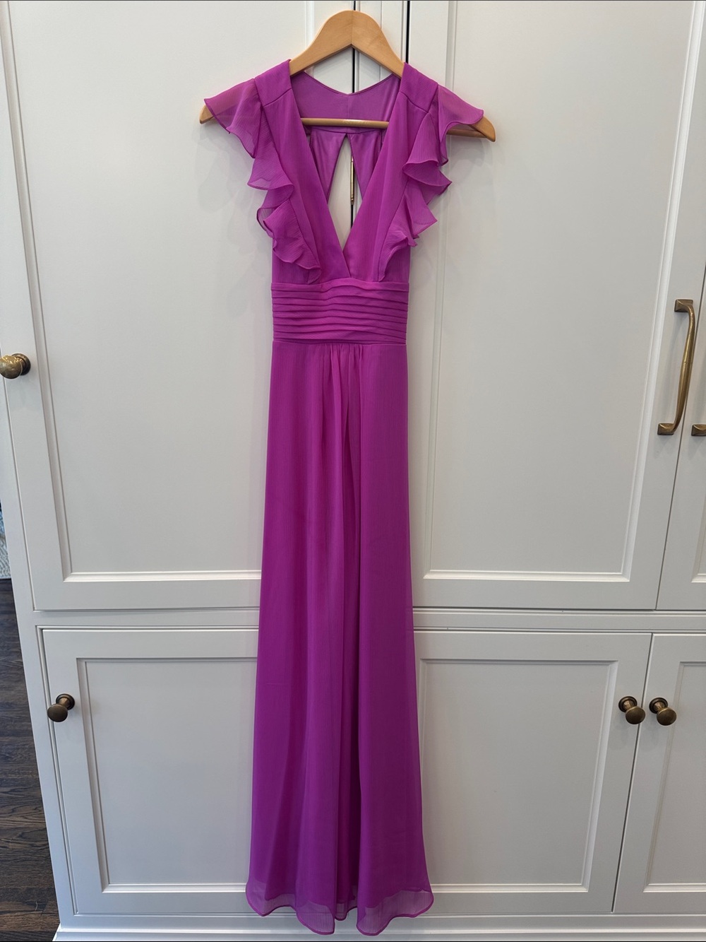 Jessica Simpson Fuchsia Ruffle Cap-Sleeve V-Neck Prom Dress